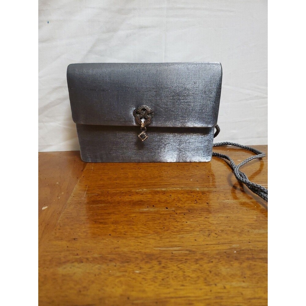 Y&S Original Silver Evening Bag Purs Shoulder Fabric Tassel Snap Closure VTG 80s